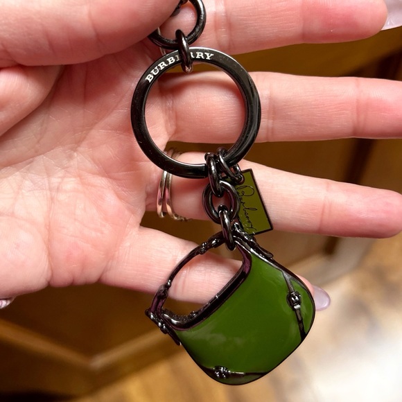 Authentic Burberry New Gunmetal & Forest Green Mini Purse Bag Charm / Keychain - Picture 2 of 11